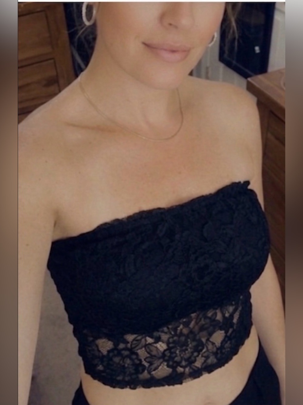SHEIN Black Lace Strapless Bandeau Crop Top